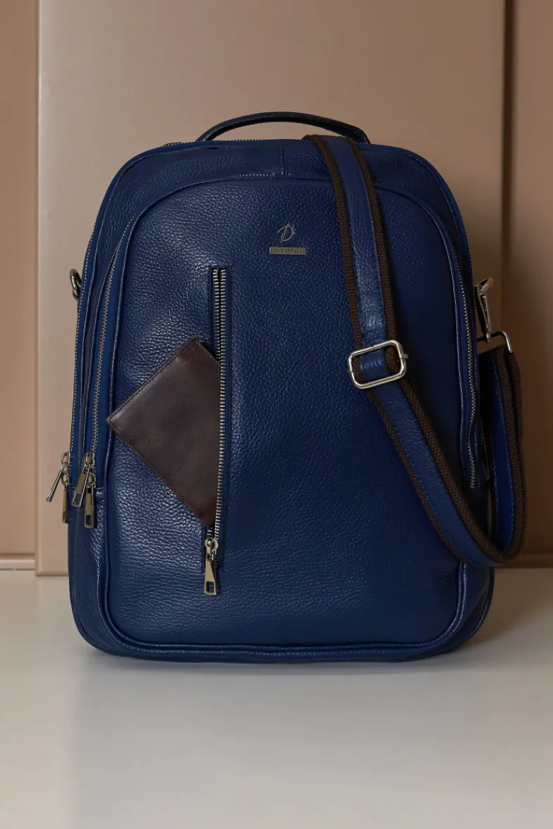 D'Arienzo Zen - Zaino in pelle blu di vitello stampa dollaro