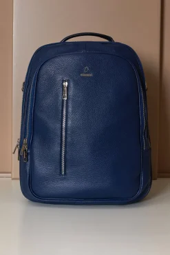 D'Arienzo Zen - Zaino in pelle blu di vitello stampa dollaro