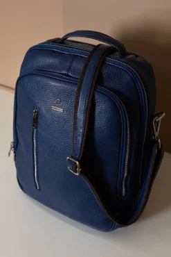 D'Arienzo Zen - Zaino in pelle blu di vitello stampa dollaro
