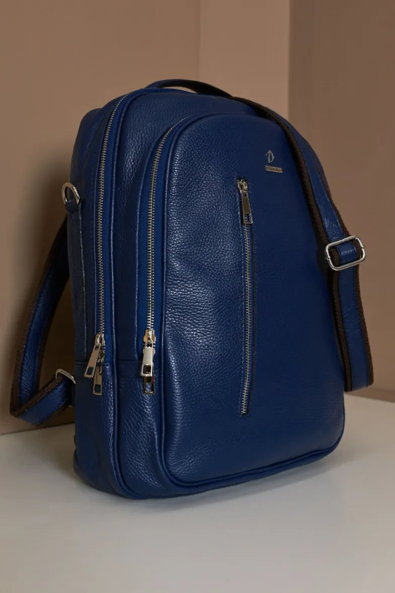 D'Arienzo Zen - Zaino in pelle blu di vitello stampa dollaro