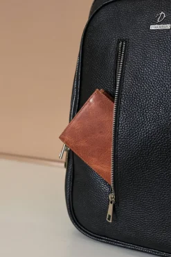 D'Arienzo Zen - Zaino in pelle nera di vitello stampa dollaro