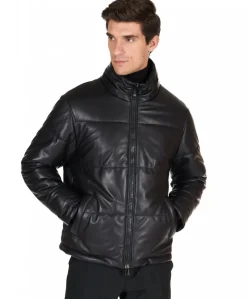 Uomo D'Arienzo Zirconia - Piumino in pelle nera uomo versione corta oversize