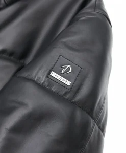 Uomo D'Arienzo Zirconia - Piumino in pelle nera uomo versione corta oversize
