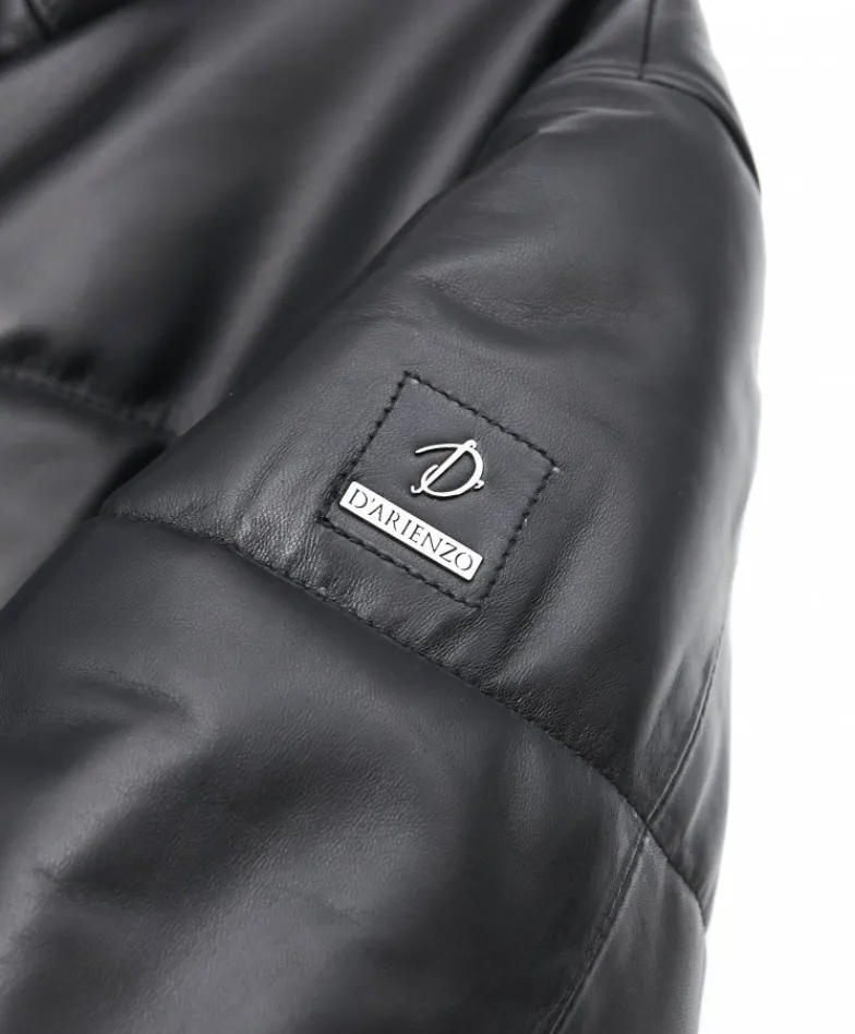 Uomo D'Arienzo Zirconia - Piumino in pelle nera uomo versione corta oversize