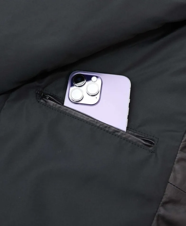 Uomo D'Arienzo Zirconia - Piumino in pelle nera uomo versione corta oversize