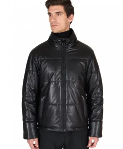 Uomo D'Arienzo Zirconia - Piumino in pelle nera uomo versione corta oversize