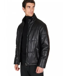Uomo D'Arienzo Zirconia - Piumino in pelle nera uomo versione corta oversize
