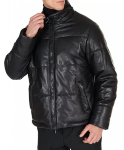 Uomo D'Arienzo Zirconia - Piumino in pelle nera uomo versione corta oversize