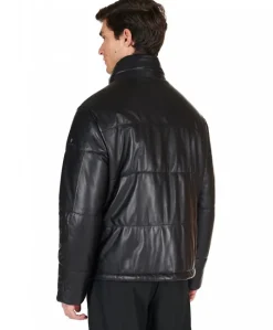 Uomo D'Arienzo Zirconia - Piumino in pelle nera uomo versione corta oversize