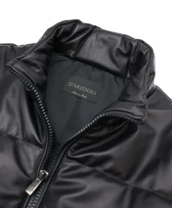Uomo D'Arienzo Zirconia - Piumino in pelle nera uomo versione corta oversize