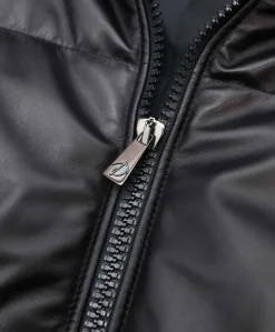 Uomo D'Arienzo Zirconia - Piumino in pelle nera uomo versione corta oversize