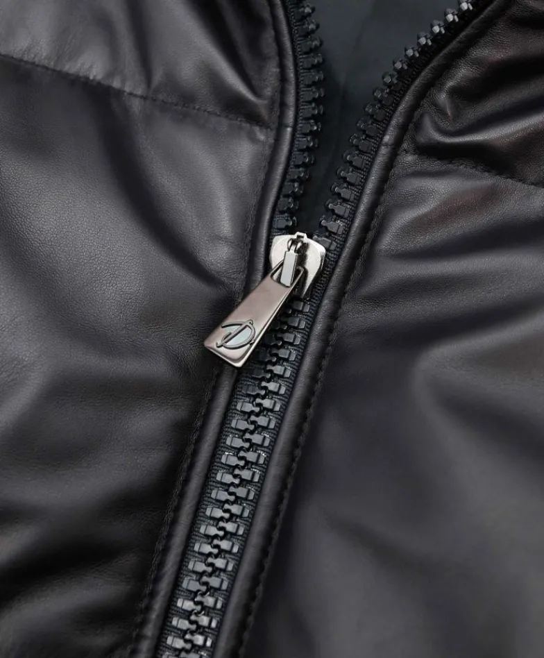 Uomo D'Arienzo Zirconia - Piumino in pelle nera uomo versione corta oversize