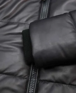 Uomo D'Arienzo Zirconia - Piumino in pelle nera uomo versione corta oversize