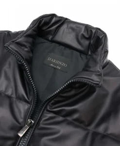 Donna D'Arienzo Zirconia - Piumino in pelle nera donna versione corta oversize
