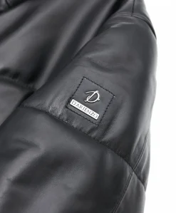 Donna D'Arienzo Zirconia - Piumino in pelle nera donna versione corta oversize