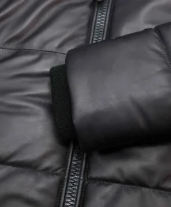 Donna D'Arienzo Zirconia - Piumino in pelle nera donna versione corta oversize