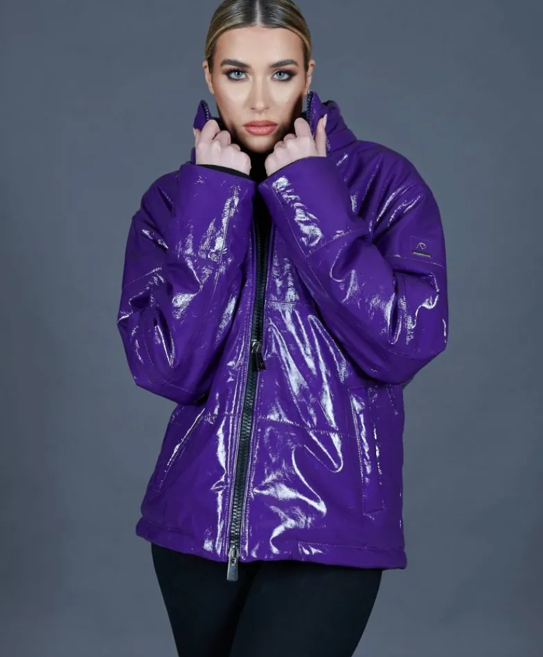 Donna D'Arienzo Zirconia - Piumino in pelle laminata viola versione oversize