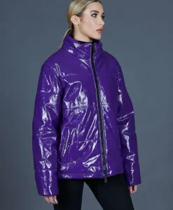 Donna D'Arienzo Zirconia - Piumino in pelle laminata viola versione oversize