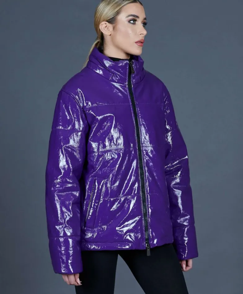 Donna D'Arienzo Zirconia - Piumino in pelle laminata viola versione oversize