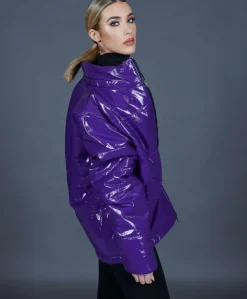 Donna D'Arienzo Zirconia - Piumino in pelle laminata viola versione oversize