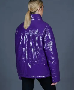 Donna D'Arienzo Zirconia - Piumino in pelle laminata viola versione oversize